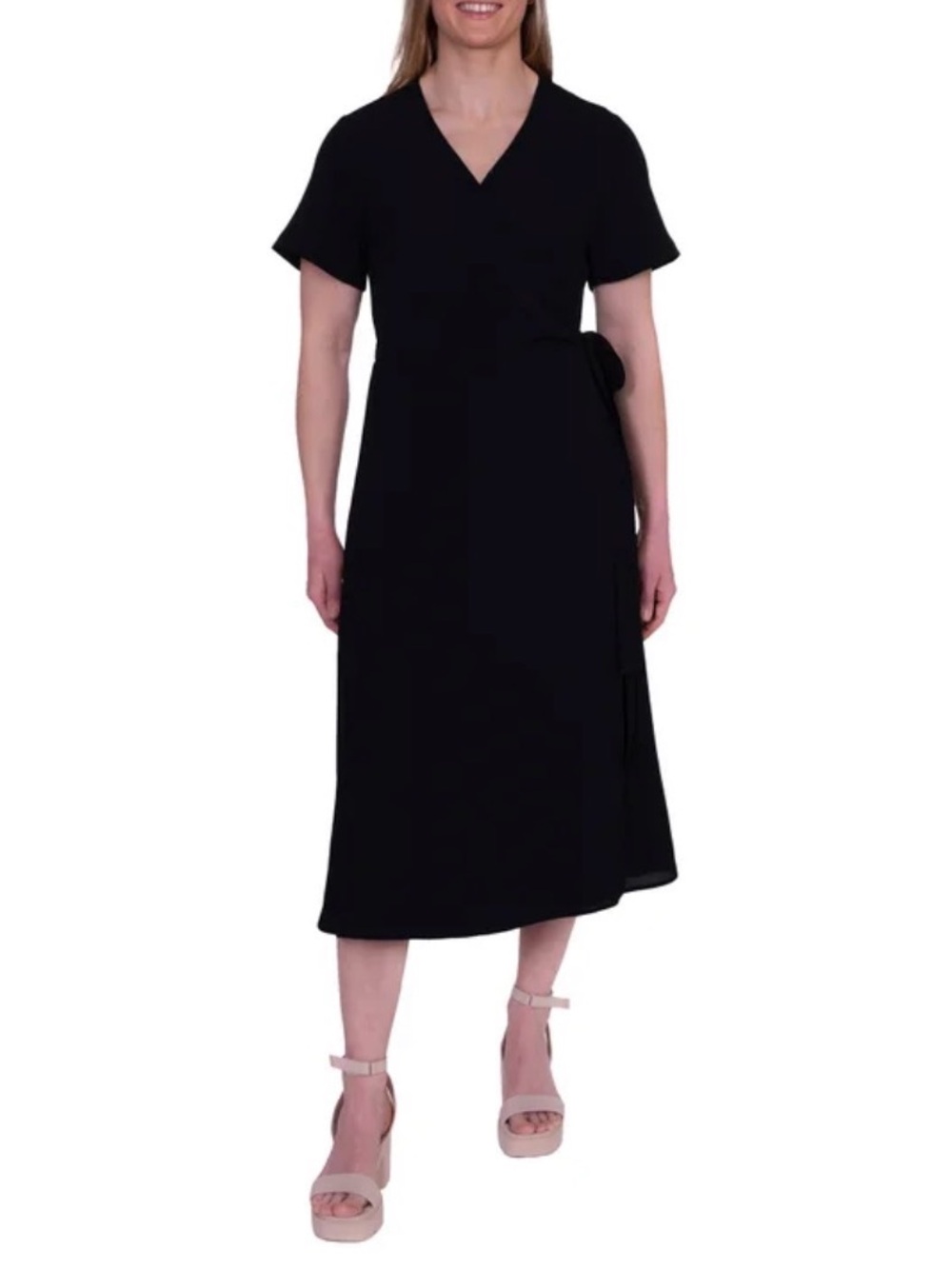 Black French Connection V-Neck Wrap Dress